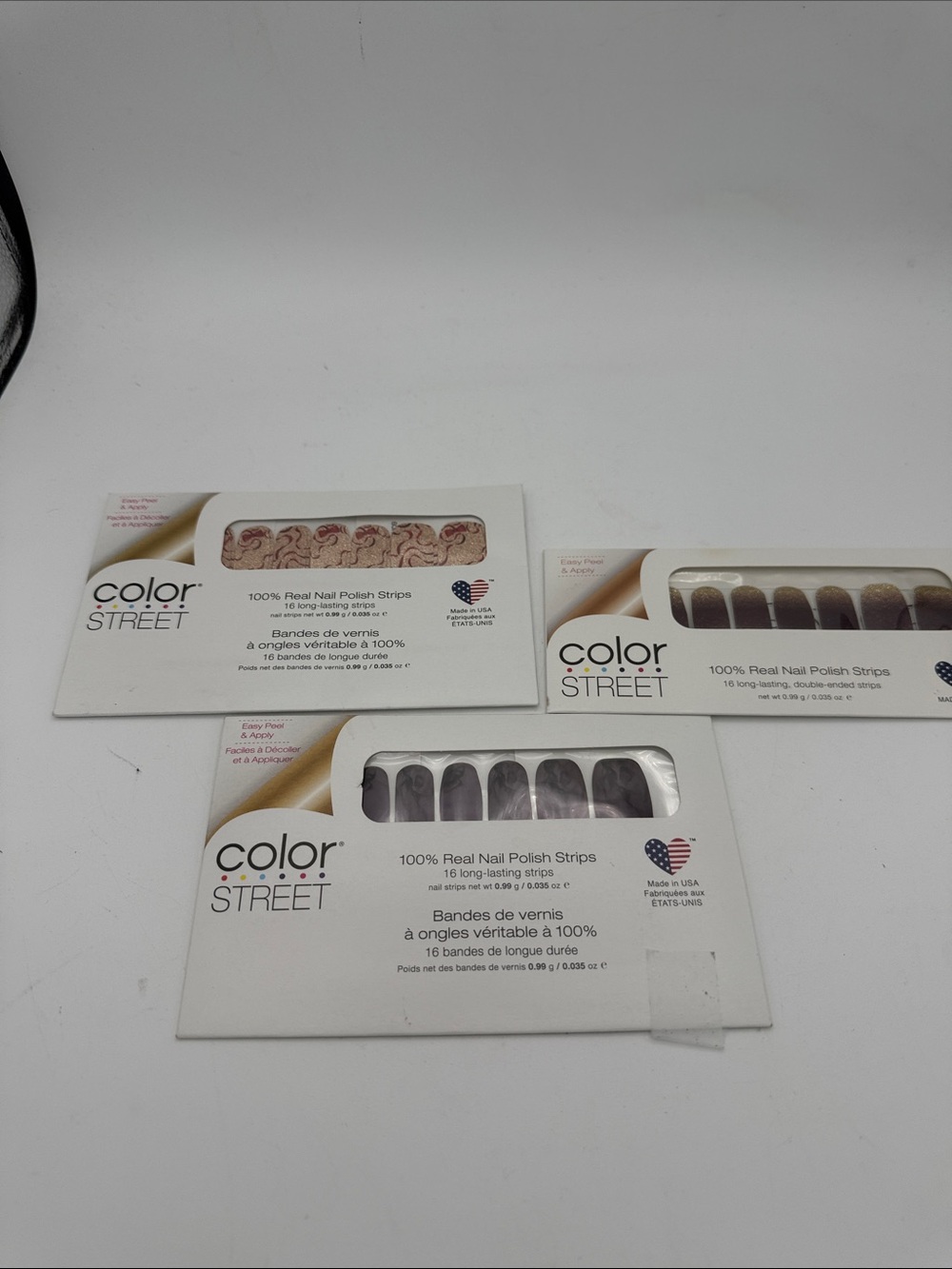 3 Color Street Nail Strips Winter Bows, Smokes on you, Hollywood Hills retired
